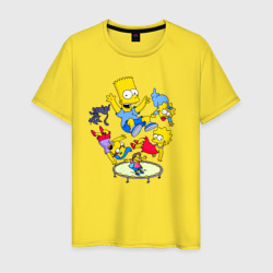 Мужская футболка хлопок Персонажи из мультфильма Симпсоны на батуте