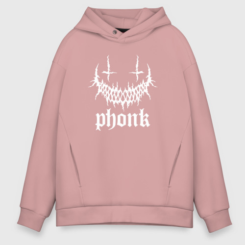 Мужское худи Oversize хлопок Phonk лого, цвет пыльно-розовый