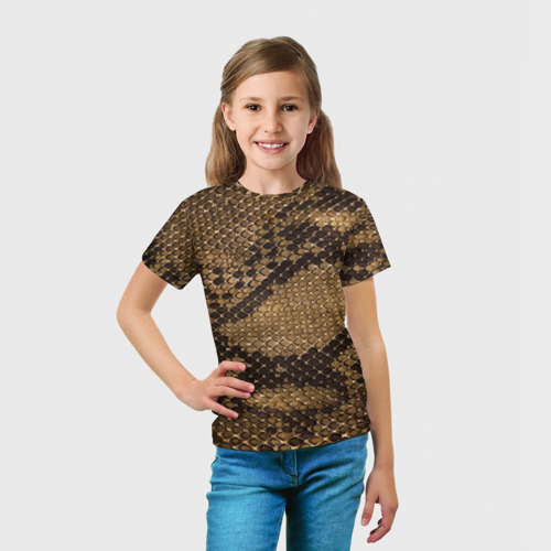 Детская футболка 3D с принтом Кожа питона  - fashion 2028, вид сбоку #3