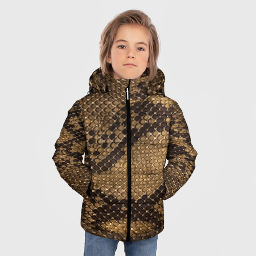 Зимняя куртка для мальчиков 3D с принтом Кожа питона, фото на моделе #1