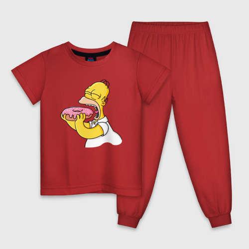 Детская пижама хлопок Гомер Симпсон нацелился на пончик, цвет красный