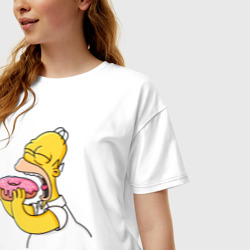 Женская футболка хлопок Oversize Гомер Симпсон нацелился на пончик - фото 2