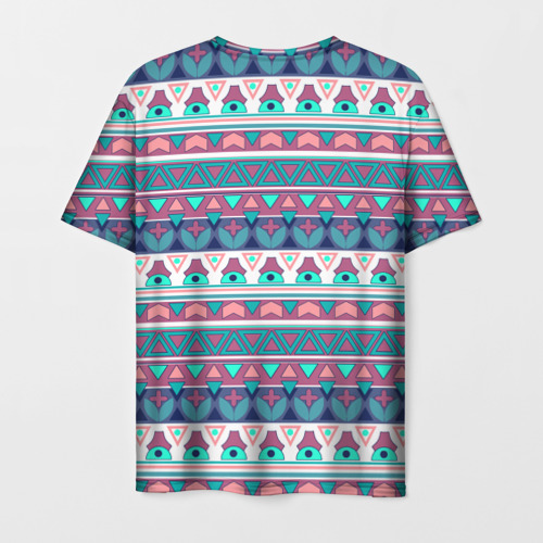 Мужская футболка 3D с принтом Этнический орнамент терракотово-серый полосатый, вид сзади #1
