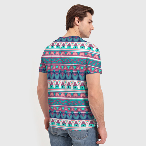 Мужская футболка 3D с принтом Этнический орнамент терракотово-серый полосатый, вид сзади #2
