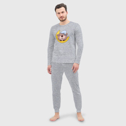 Мужская пижама с лонгсливом хлопок Спящий бобер на месяце - фото 2