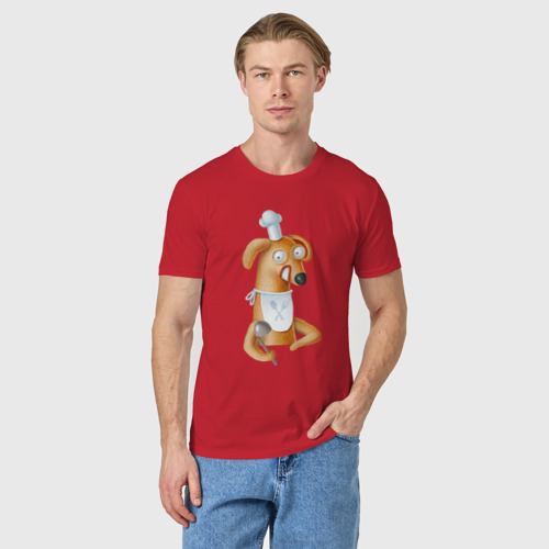 Мужская футболка хлопок Собака - повар, цвет красный - фото 3