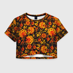 Женская футболка Crop-top 3D Хохлома роспись