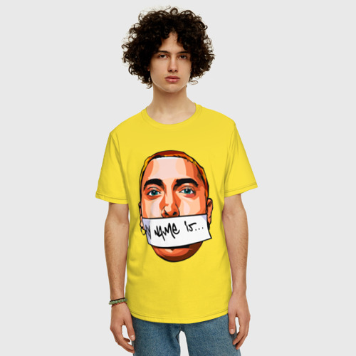 Мужская футболка хлопок Oversize с принтом My name is - Eminem, фото на моделе #1