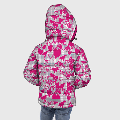 Зимняя куртка для мальчиков 3D Розовые черепа паттерн, цвет черный - фото 4