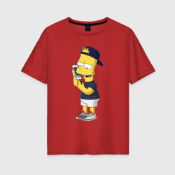 Женская футболка хлопок Oversize Барт Симпсон болтает по мобильнику