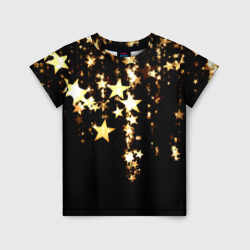 Детская футболка 3D Золотые праздничные звезды