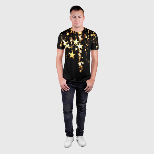 Мужская футболка 3D Slim Золотые праздничные звезды, цвет 3D печать - фото 4