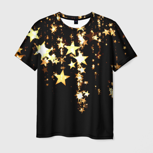 Мужская футболка 3D Золотые праздничные звезды, цвет 3D печать