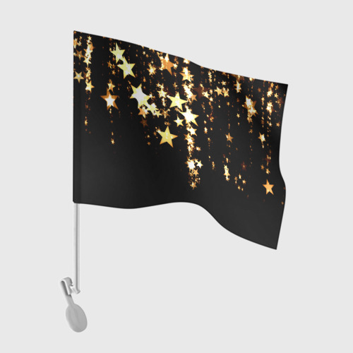 Флаг для автомобиля с принтом Золотые праздничные звезды, вид спереди №1