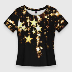Женская футболка 3D Slim Золотые праздничные звезды