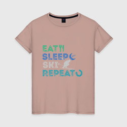 Женская футболка хлопок Еда, сон, лыжи