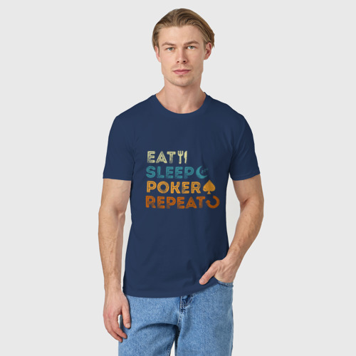 Мужская футболка хлопок Еда, Сон, Покер, цвет темно-синий - фото 3
