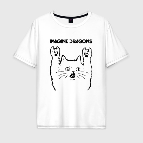 Мужская футболка хлопок Oversize Imagine Dragons - rock cat, цвет белый