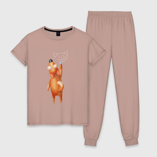 Женская пижама хлопок с принтом Рыжая собачка пишет мелом, вид спереди #2