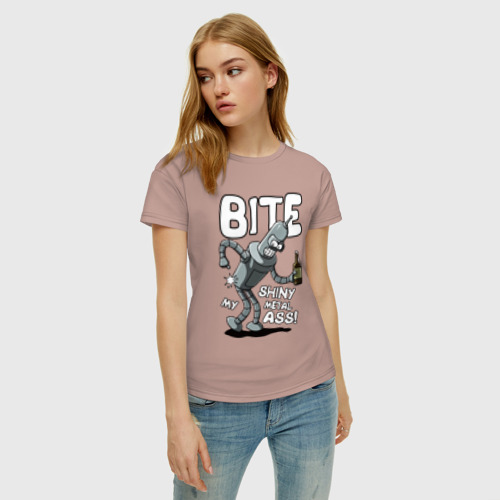 Женская футболка хлопок с принтом Bender - Bite my ass, фото на моделе #1