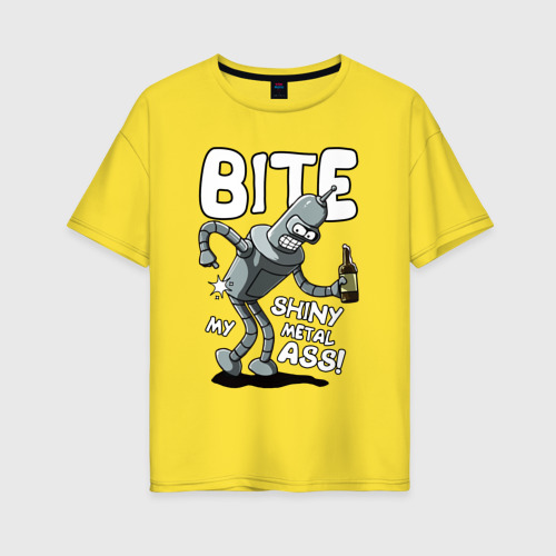 Женская футболка хлопок Oversize Bender - Bite my ass, цвет желтый