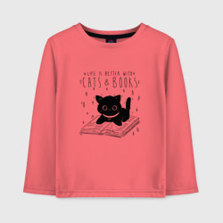 Детский лонгслив хлопок Life is better with cats and books