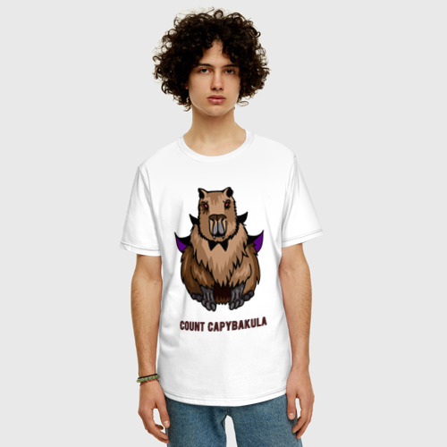 Мужская футболка хлопок Oversize с принтом Капибара КриппиБара: Граф Капибакула, фото на моделе #1