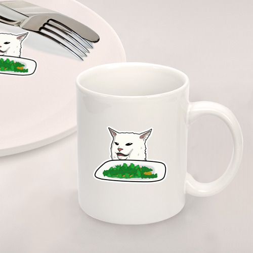 Набор: тарелка + кружка Мем кот с салатом - фото 2