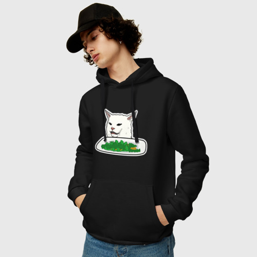 Мужская толстовка хлопок с принтом Мем кот с салатом, фото на моделе #1