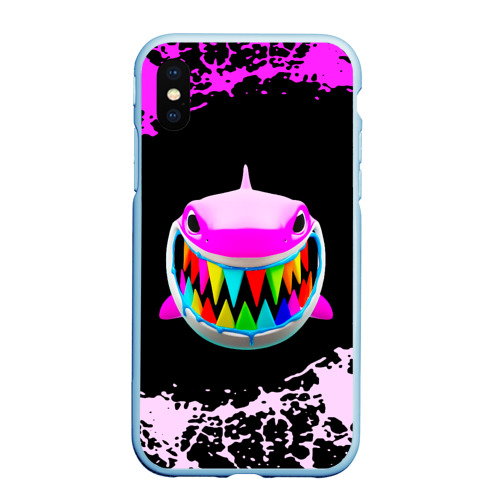 Чехол для iPhone XS Max матовый 6ix9ine акула neon, цвет голубой
