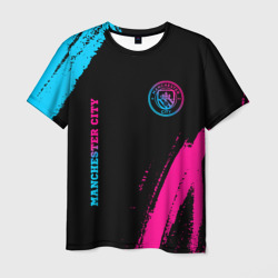 Мужская футболка 3D Manchester City - neon gradient: надпись, символ