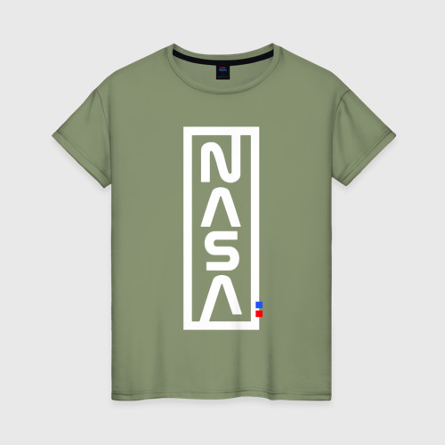 Женская футболка хлопок с принтом НАСА - logo, вид спереди #2