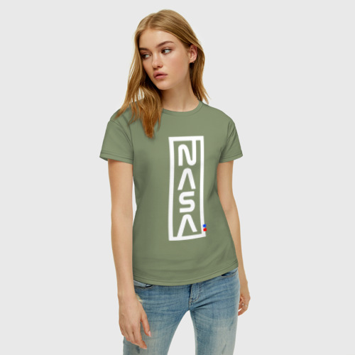 Женская футболка хлопок с принтом НАСА - logo, фото на моделе #1