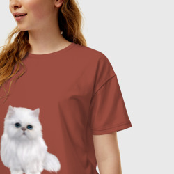 Женская футболка хлопок Oversize Белый персидский кот - фото 2