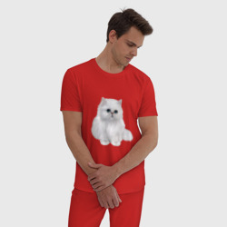 Мужская пижама хлопок Белый персидский кот - фото 2