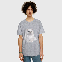 Мужская футболка хлопок Oversize Белый персидский кот - фото 2