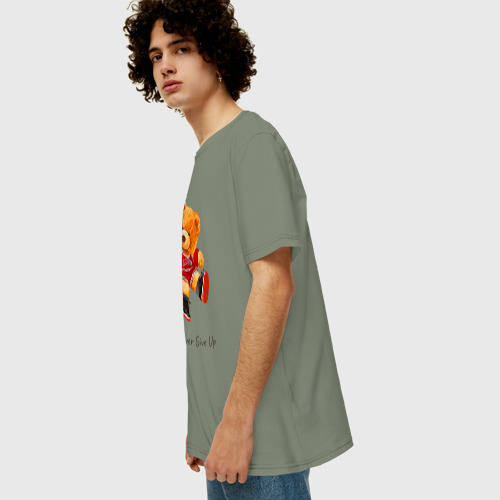 Мужская футболка хлопок Oversize с принтом Никогда не сдавайся - мишка баскетболист, вид сбоку #3