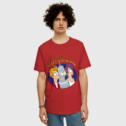Мужская футболка хлопок Oversize с принтом Fry Bender Leela, фото на моделе #1