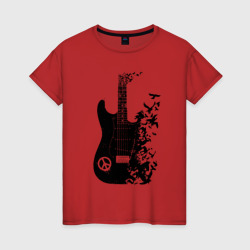 Женская футболка хлопок Гитара и птицы