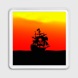Магнит 55*55 Пиратский корабль на закате