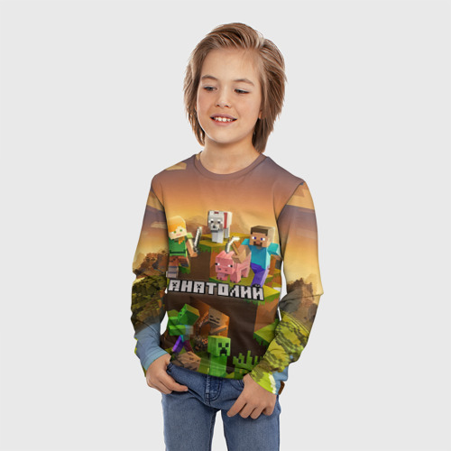 Детский лонгслив 3D Анатолий Minecraft, цвет 3D печать - фото 3