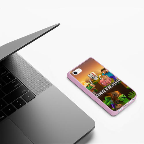 Чехол для iPhone 5/5S матовый Анатолий Minecraft, цвет розовый - фото 5