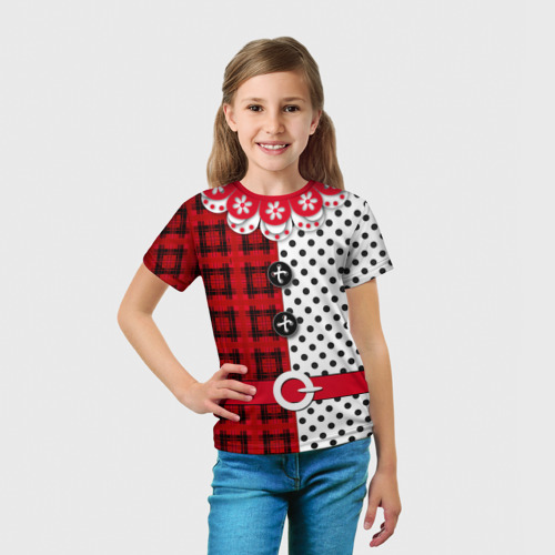 Детская футболка 3D Образ новогоднего Клоуна фольклорный красно-белый, цвет 3D печать - фото 5