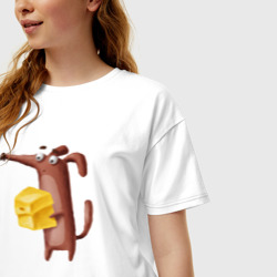 Женская футболка хлопок Oversize Удивленная собачка с подарком - фото 2