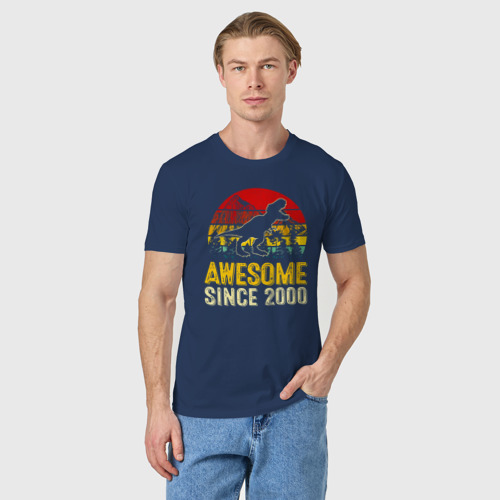 Мужская футболка хлопок Потрясающий динозавр 2000 года, цвет темно-синий - фото 3