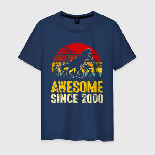 Мужская футболка хлопок Потрясающий динозавр 2000 года, цвет темно-синий