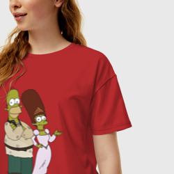 Женская футболка хлопок Oversize Homer and Marge in Shrek style - фото 2