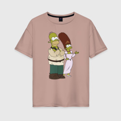 Женская футболка хлопок Oversize Homer and Marge in Shrek style