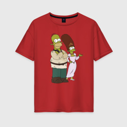 Женская футболка хлопок Oversize Homer and Marge in Shrek style