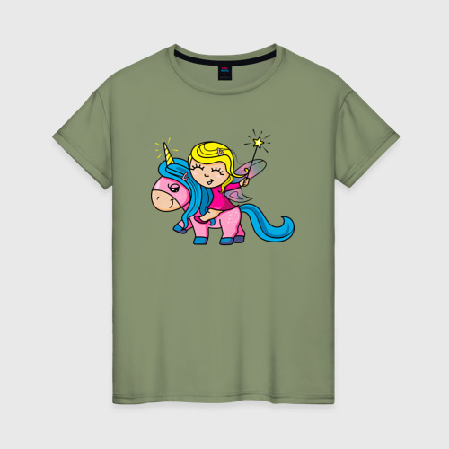 Женская футболка хлопок Фея на едионороге, цвет авокадо